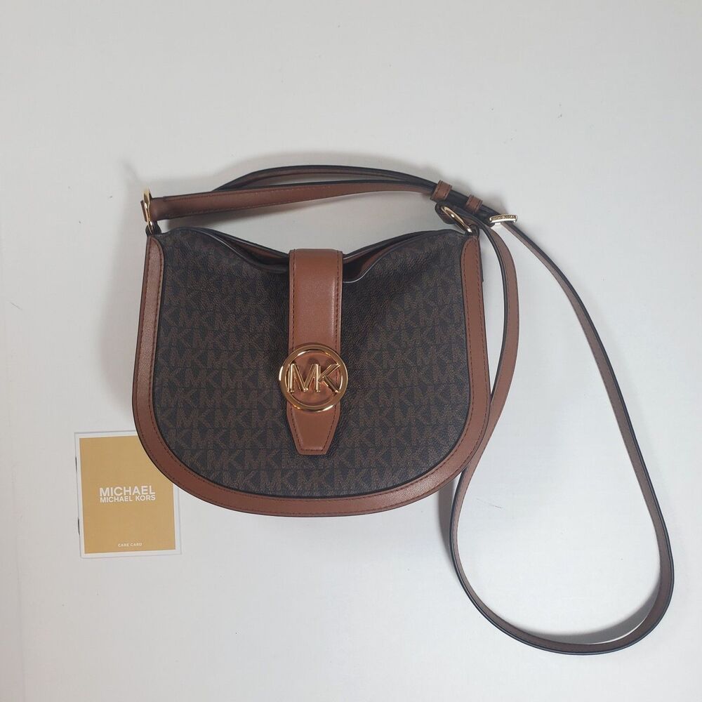 Michael Kors Women’s Crossbody Bag Small Brown "Gabby" Logo Print Hobo MK - Picture 2 of 13